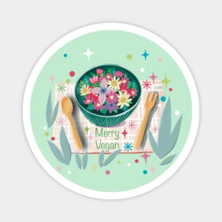 Merry Vegan Funny Floral Christmas Magnet